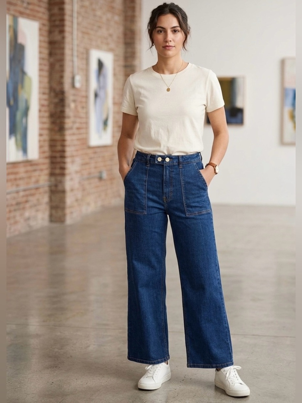 Oat New York High Rise Wide Leg Patch Pocket Jeans Womens Size 12